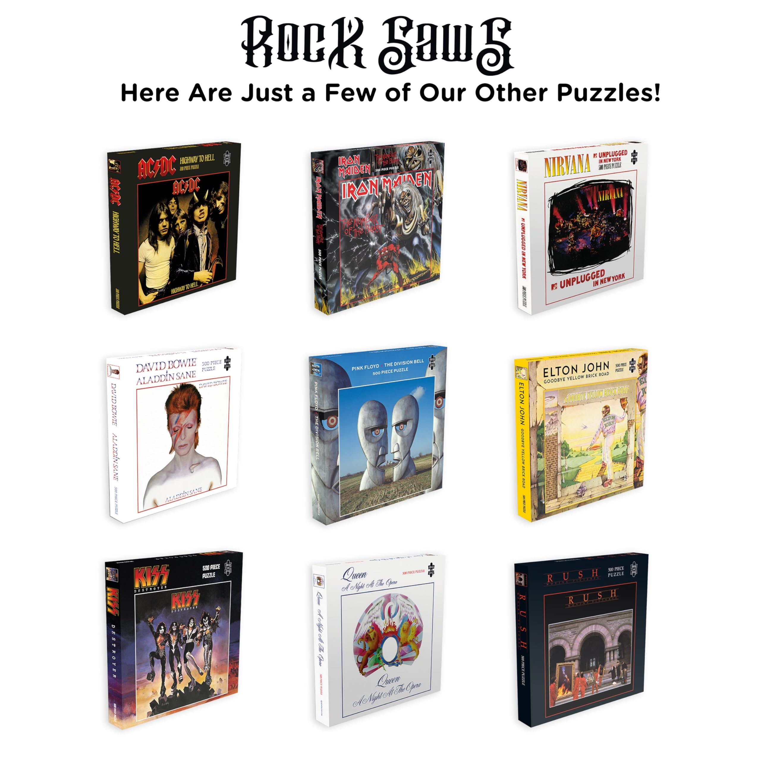 RockSaws Rolling Stones Voodoo Lounge puzzle collection display – showcase your artwork after completion.