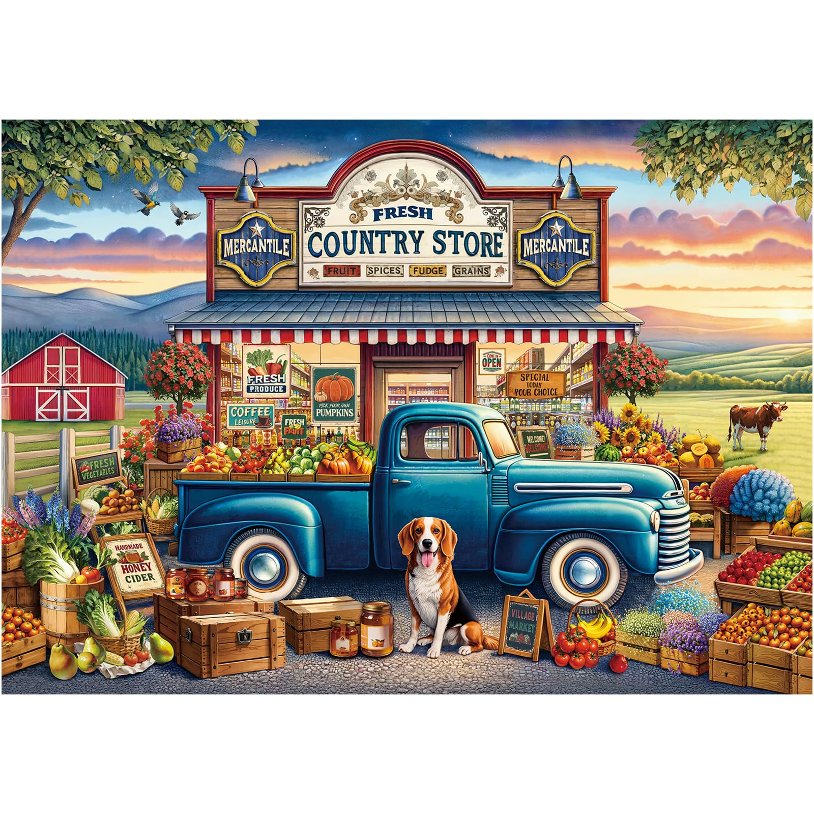 Rocorose country store puzzle box with inviting scene for family game night