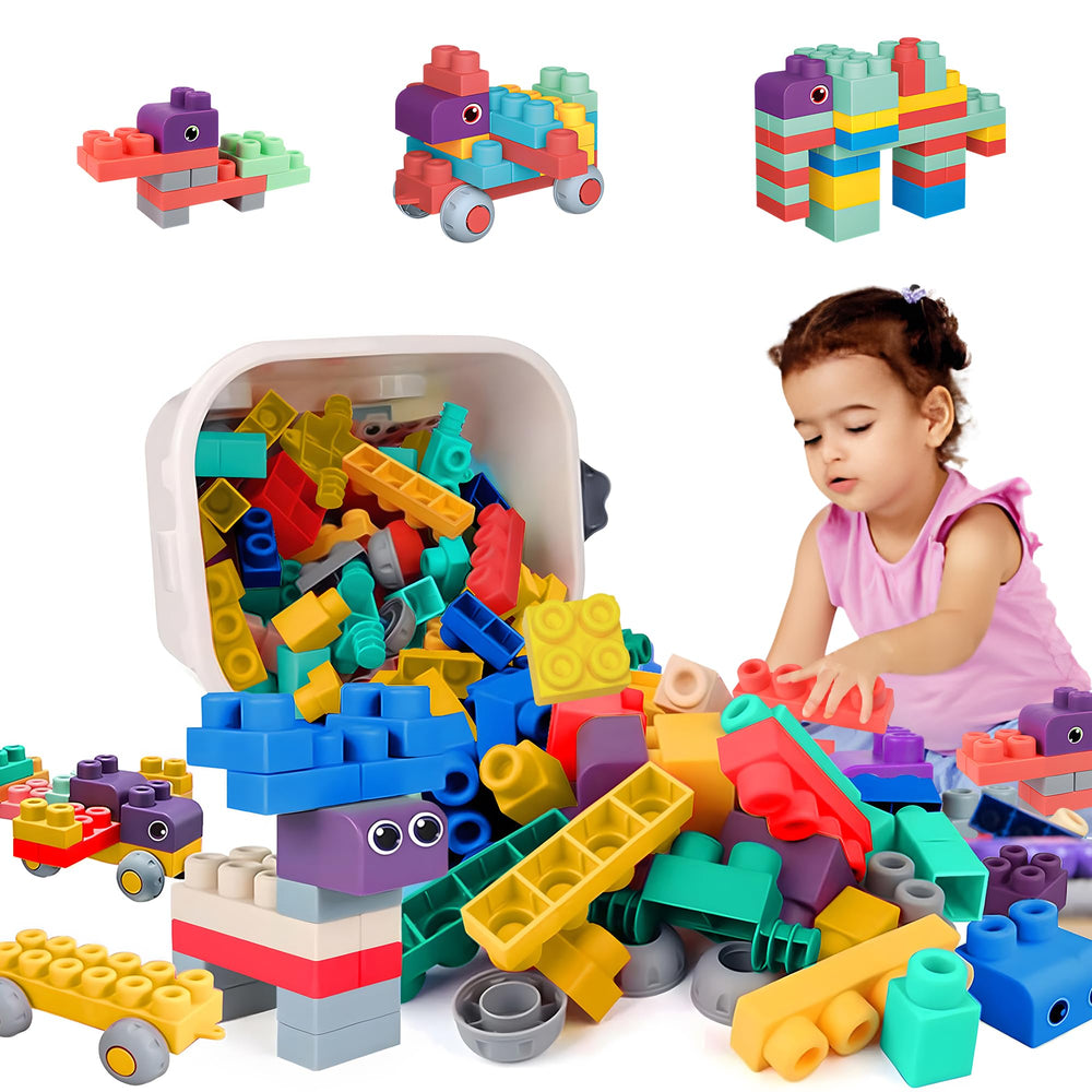 ROHSCE baby blocks set with storage bucket for safe teething play