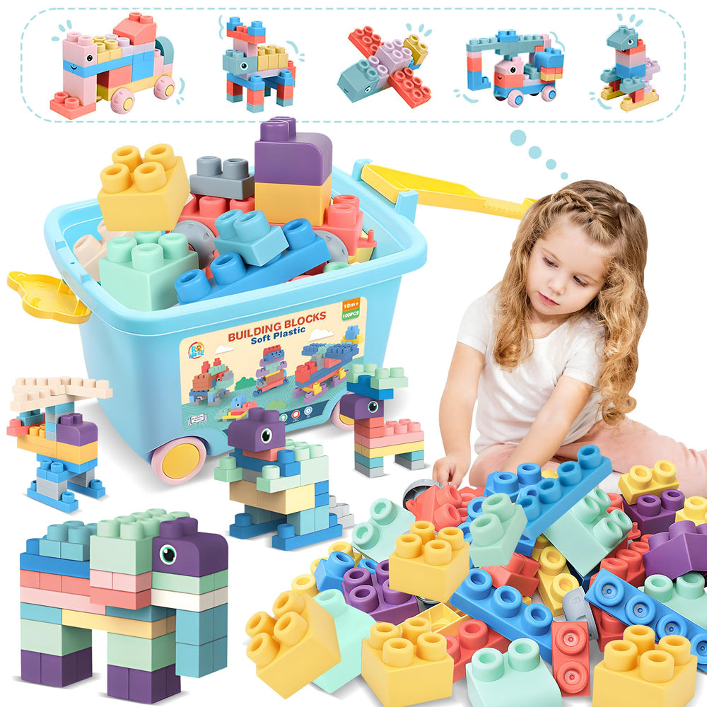 ROHSCE baby blocks stored in a bucket for tidy, engaging play.