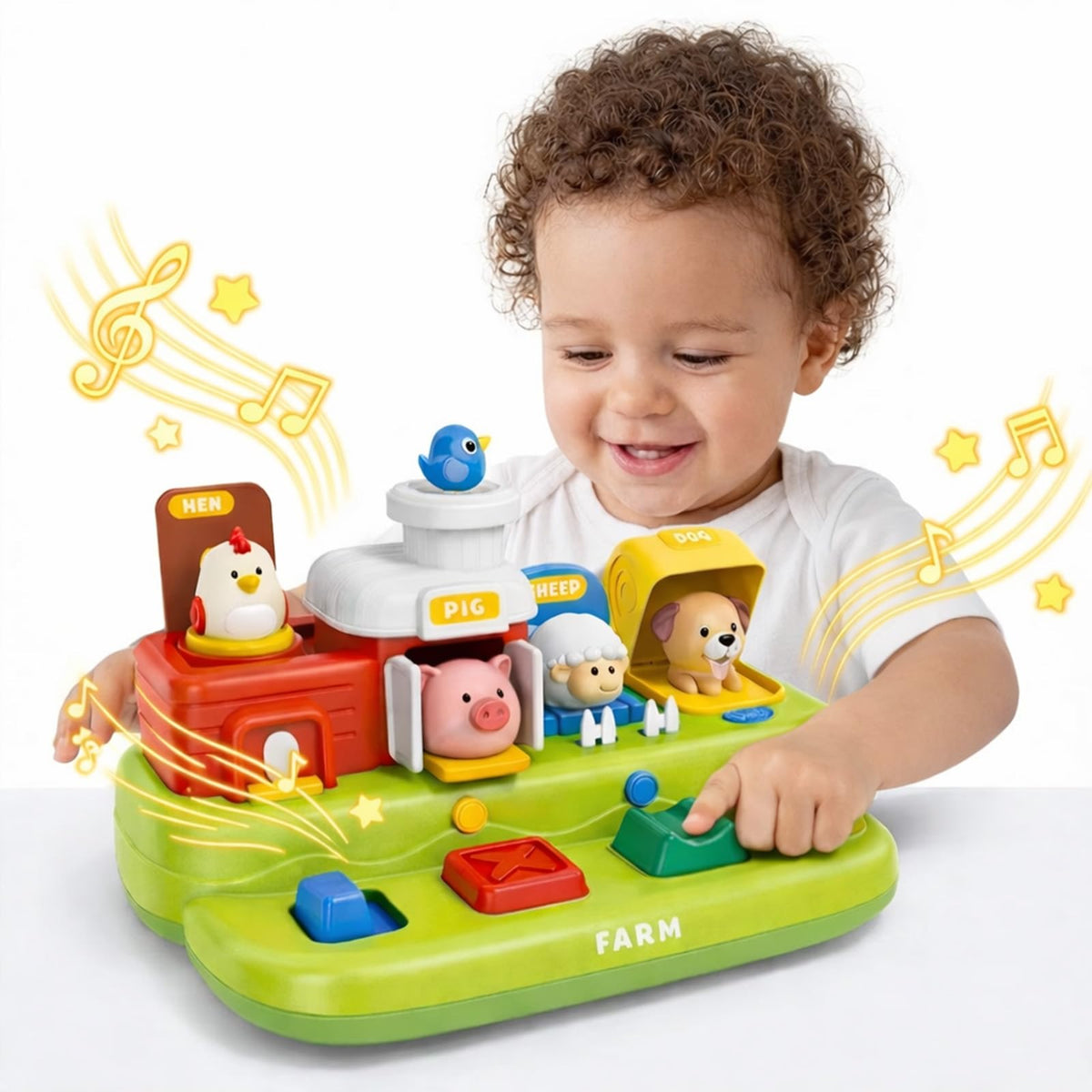 ROHSCE Baby Pop Up Toy with chicken button promotes early sound recognition and interactive play