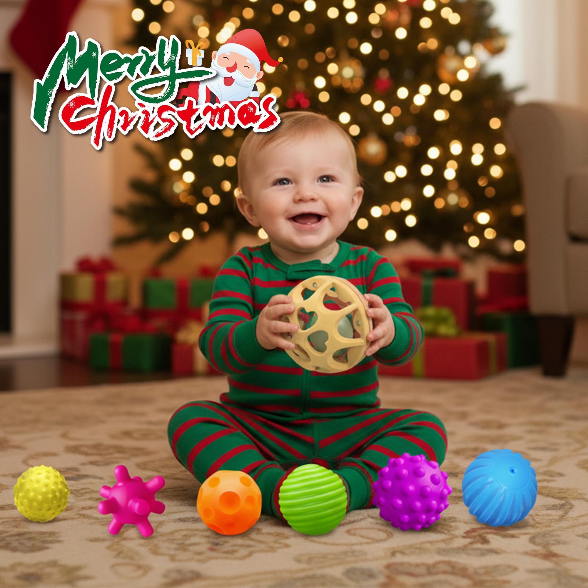 ROHSCE baby rattle with tambourine sounds promotes early motor skills.