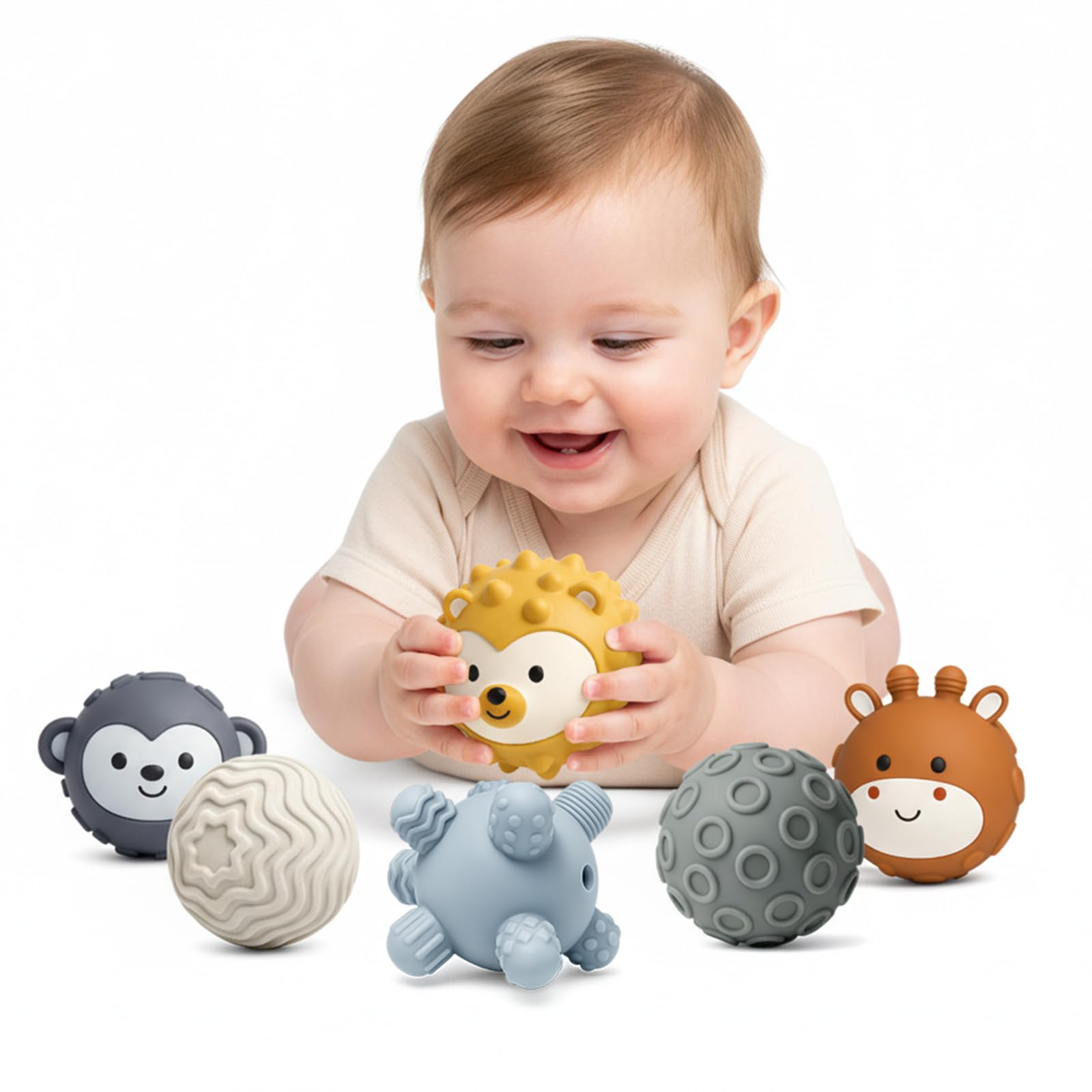 ROHSCE sensory ball with giraffe face for tactile exploration and grip practice.
