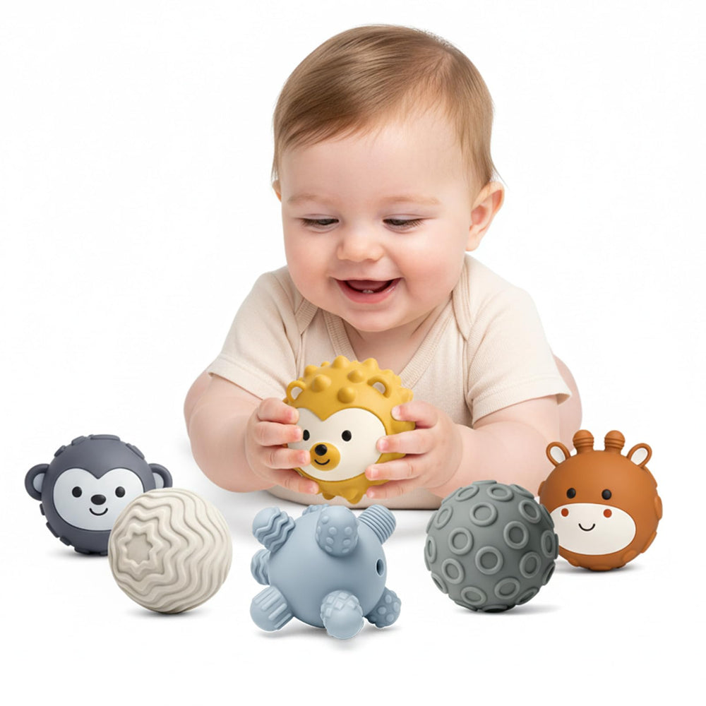 ROHSCE sensory ball with giraffe face for tactile exploration and grip practice.