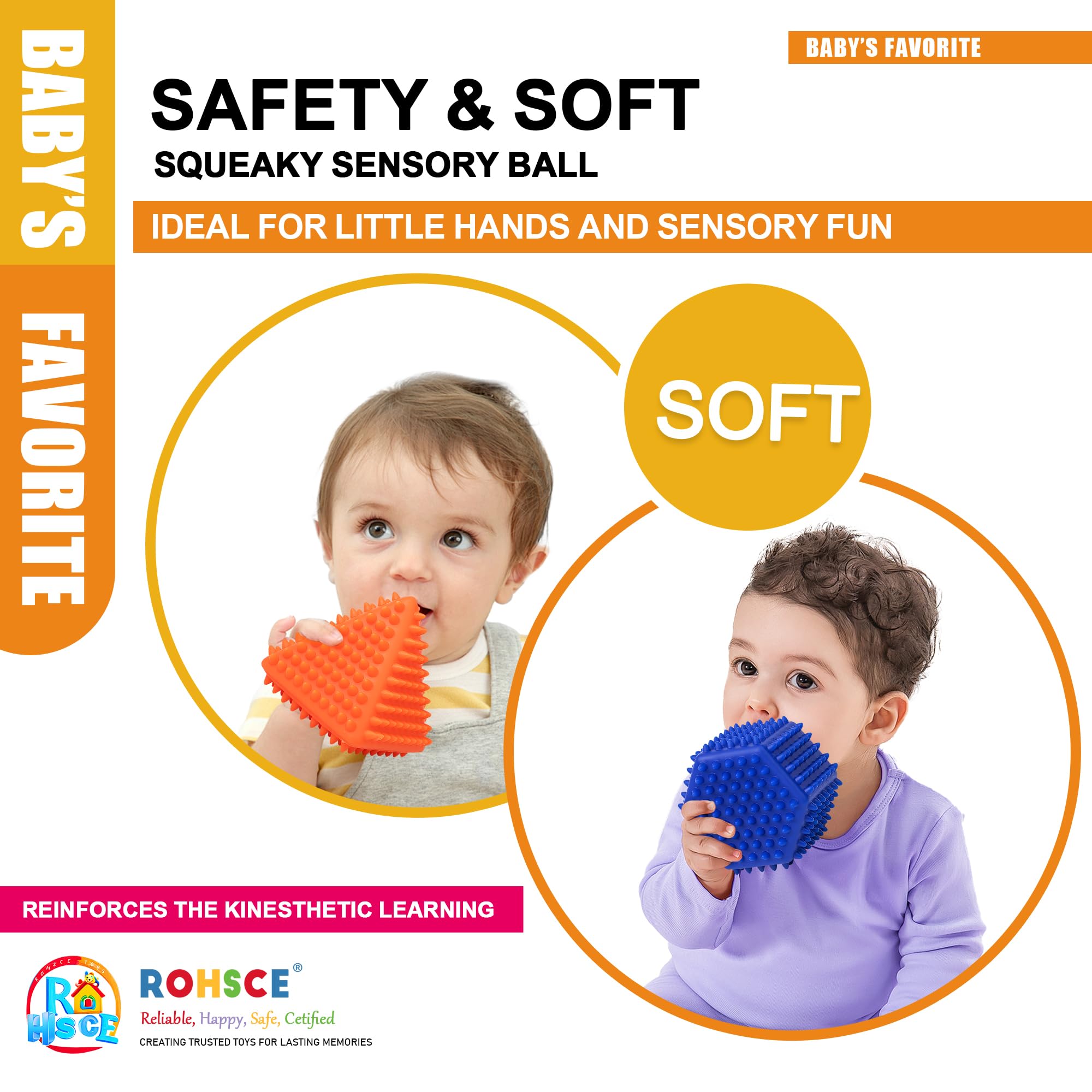ROHSCE sensory balls with textured geometric shapes for tactile exploration