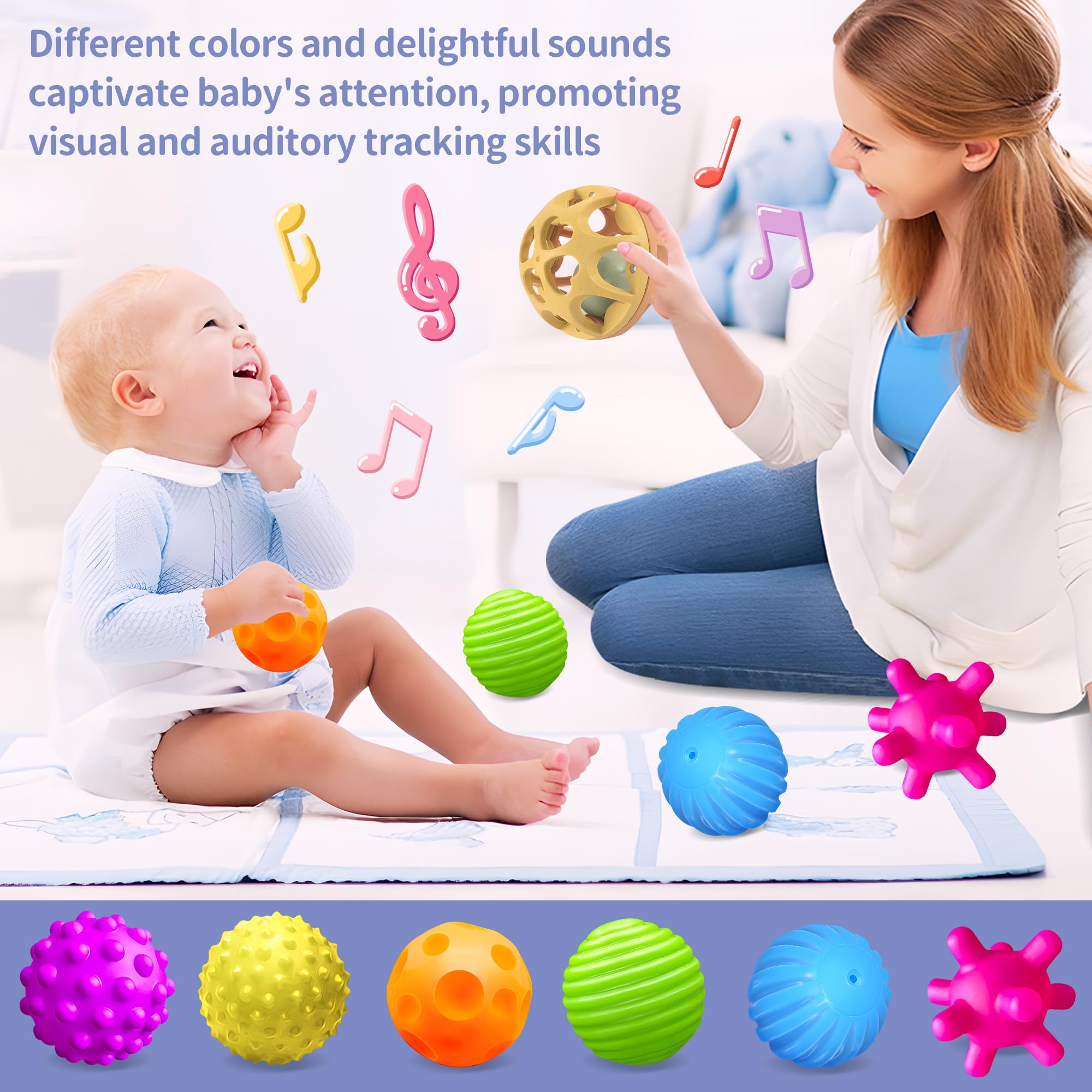 ROHSCE colorful newborn toy balls stimulate color recognition and visual tracking.