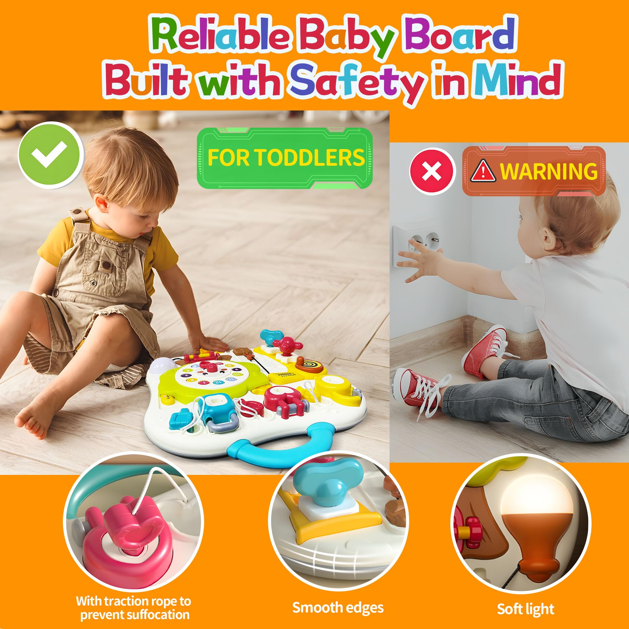 ROHSCE Busy Board with music and LED lights for multisensory play.