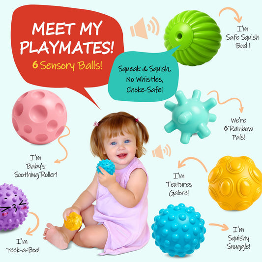 ROHSCE soft balls in a baby's hands promoting grasping and sensory play