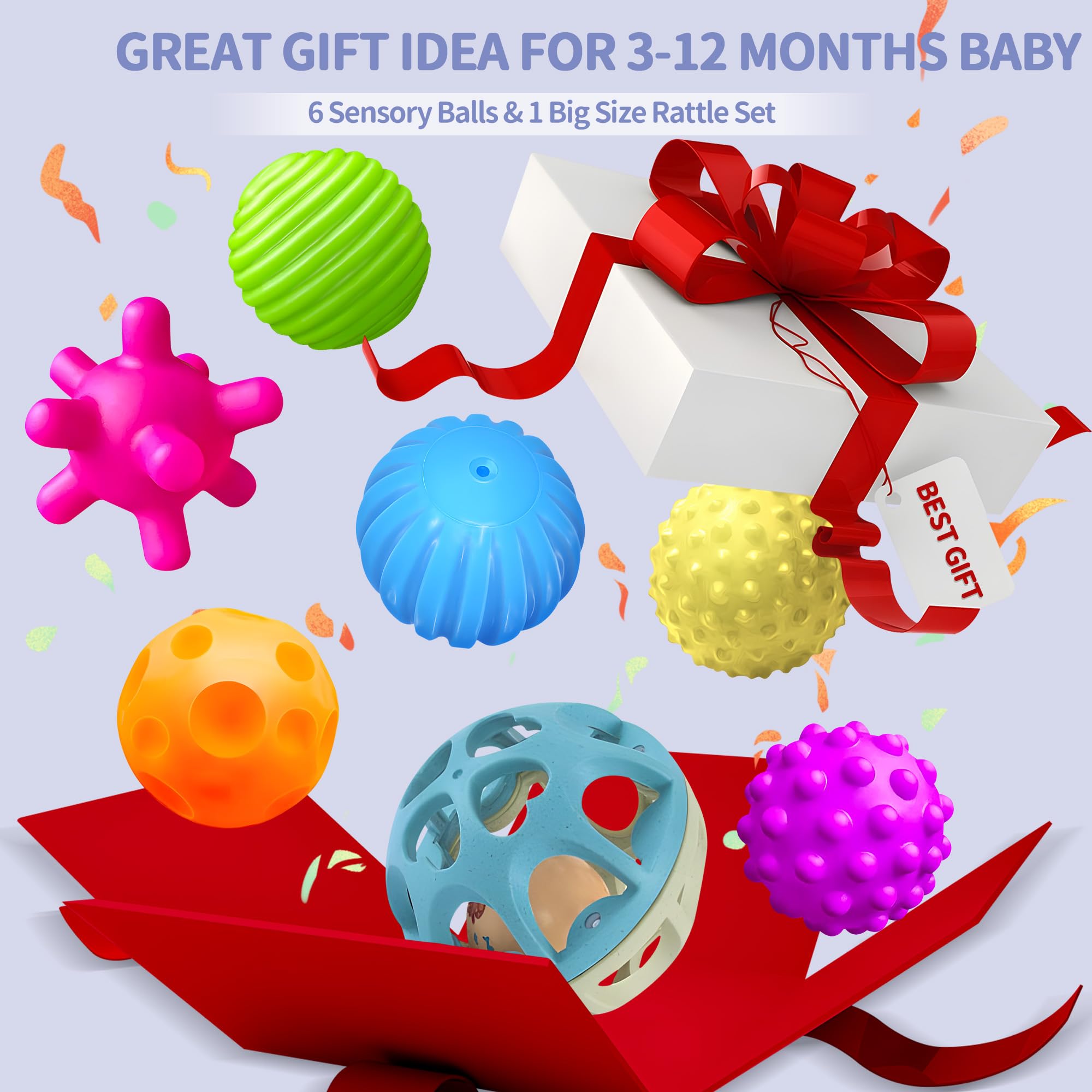 ROHSCE safe baby toys for 3 months+ with no small parts.