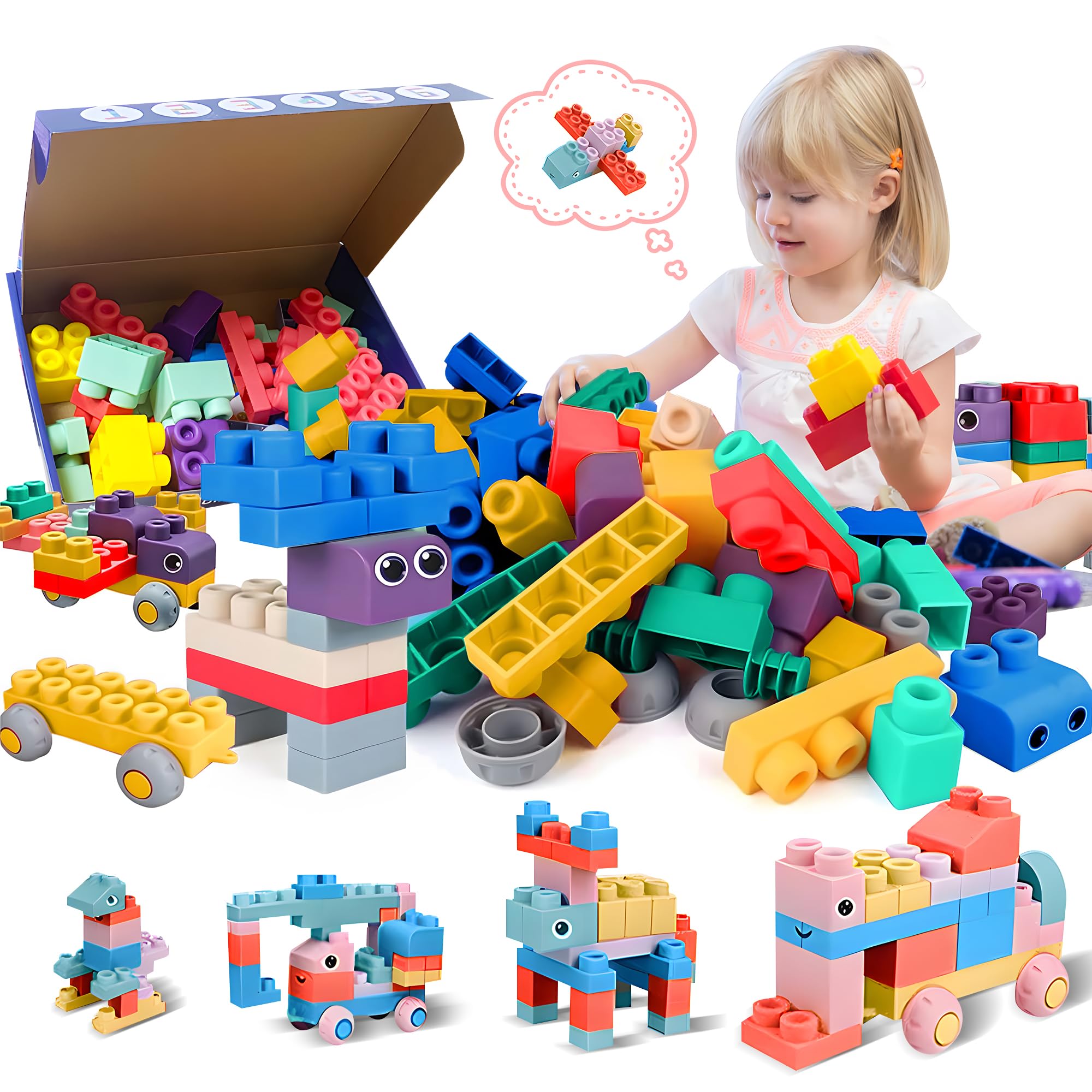 ROHSCE soft building blocks for toddlers, 40 pcs, safe teething-friendly play.