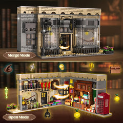 ROKAFU Magic Shop building set interior detail reveals shelves and rooms for imaginative play.