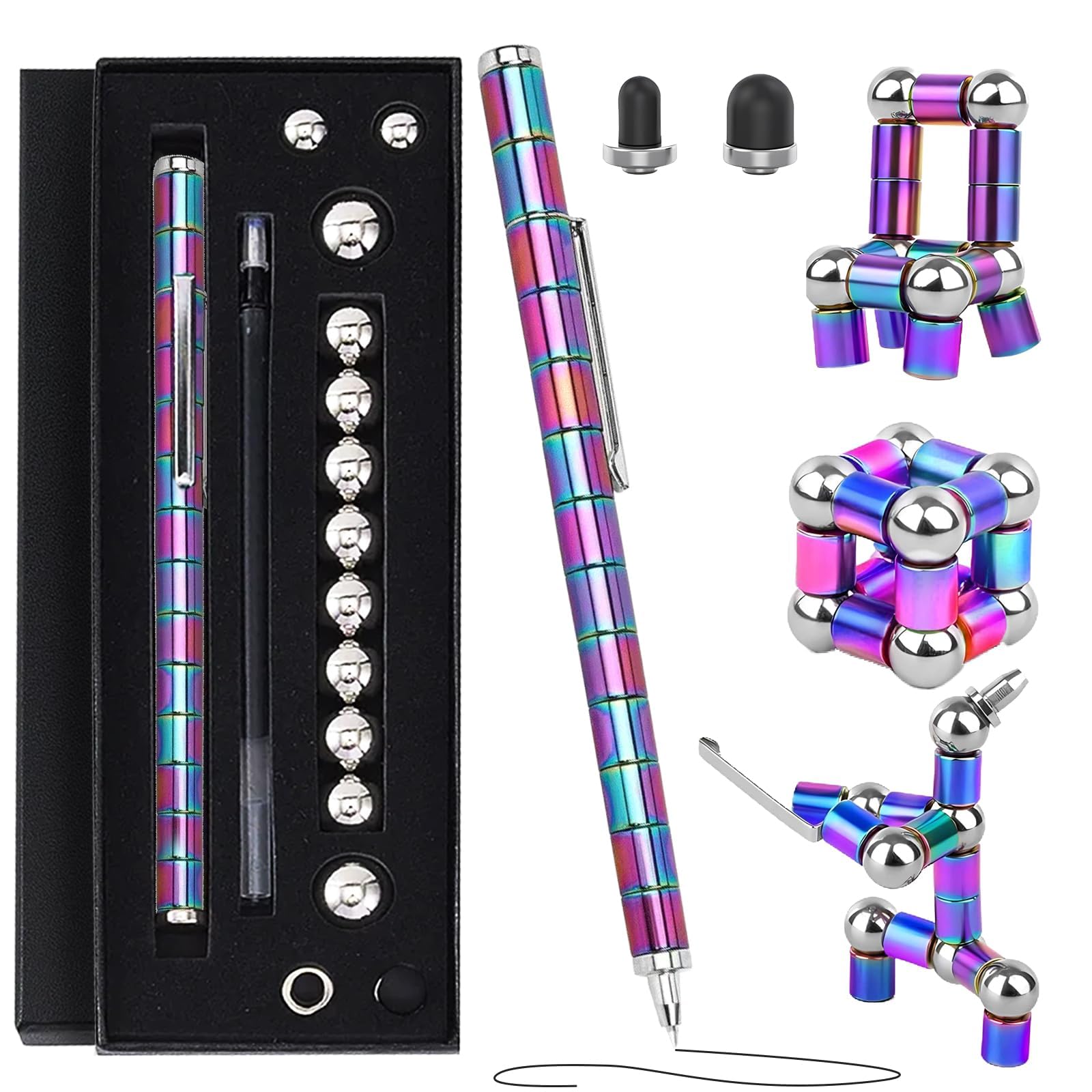 Rokile magnetic fidget pen with 13 tubes for tactile focus and creativity