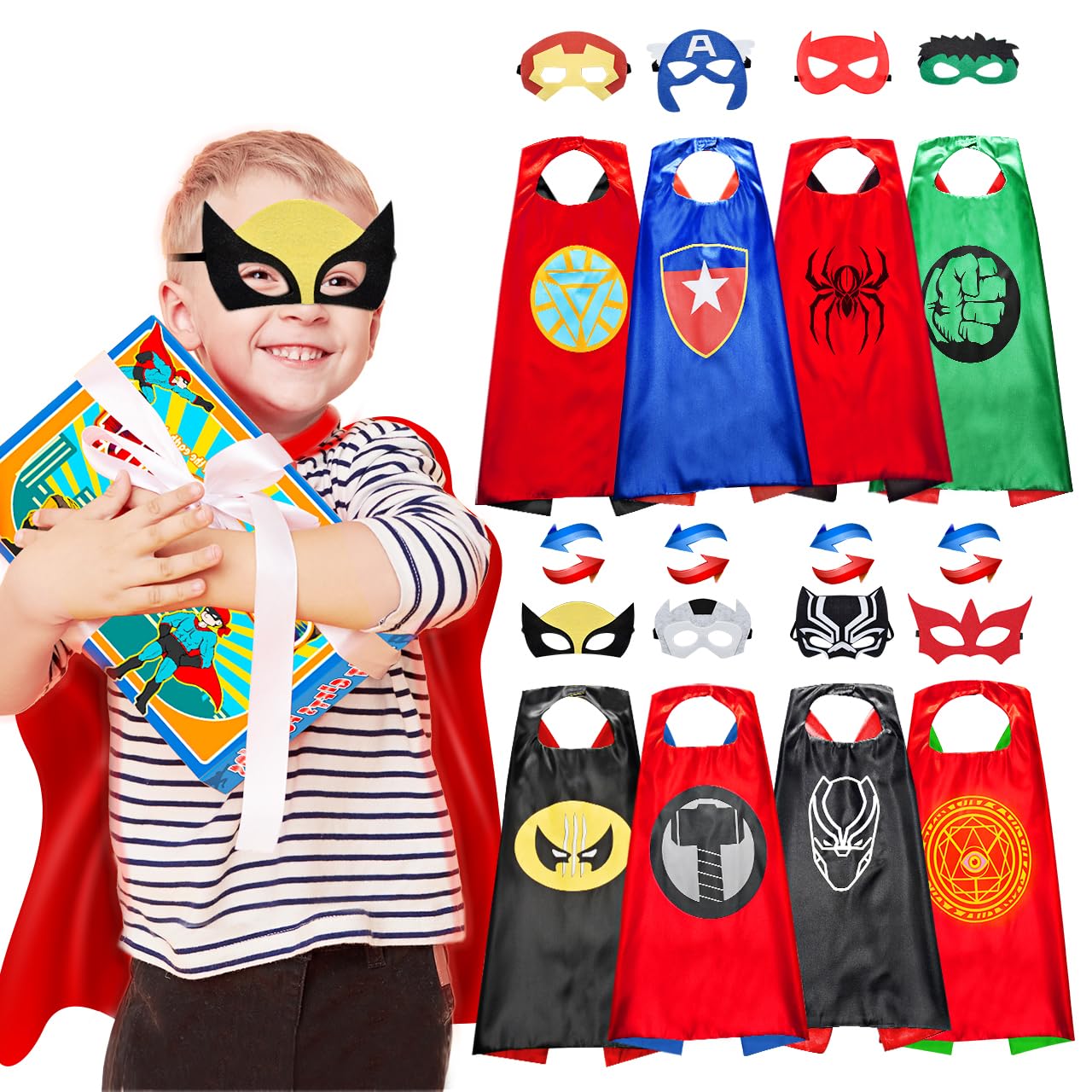 Roko double-sided satin capes pack for versatile superhero play.