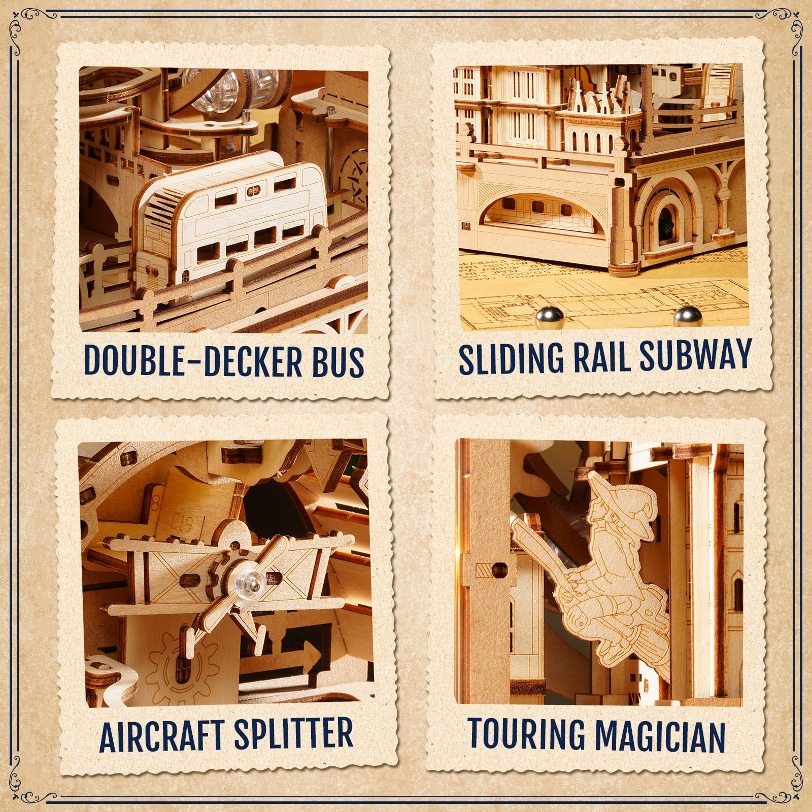 ROKR 3D puzzle marble run path emphasizes gravity-powered motion.