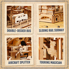 ROKR 3D puzzle marble run path emphasizes gravity-powered motion.