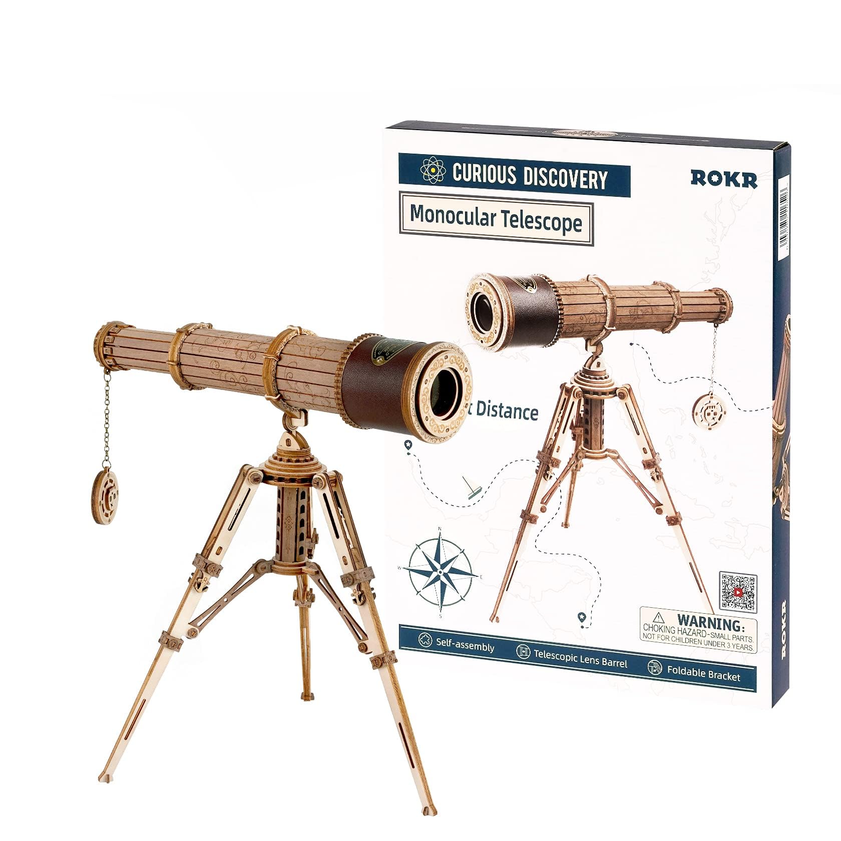 ROKR 3D puzzle telescope front view with seaspray motif for display