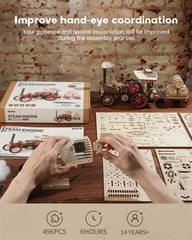 ROKR 3D puzzle battery box and wheels illustrate powering the model