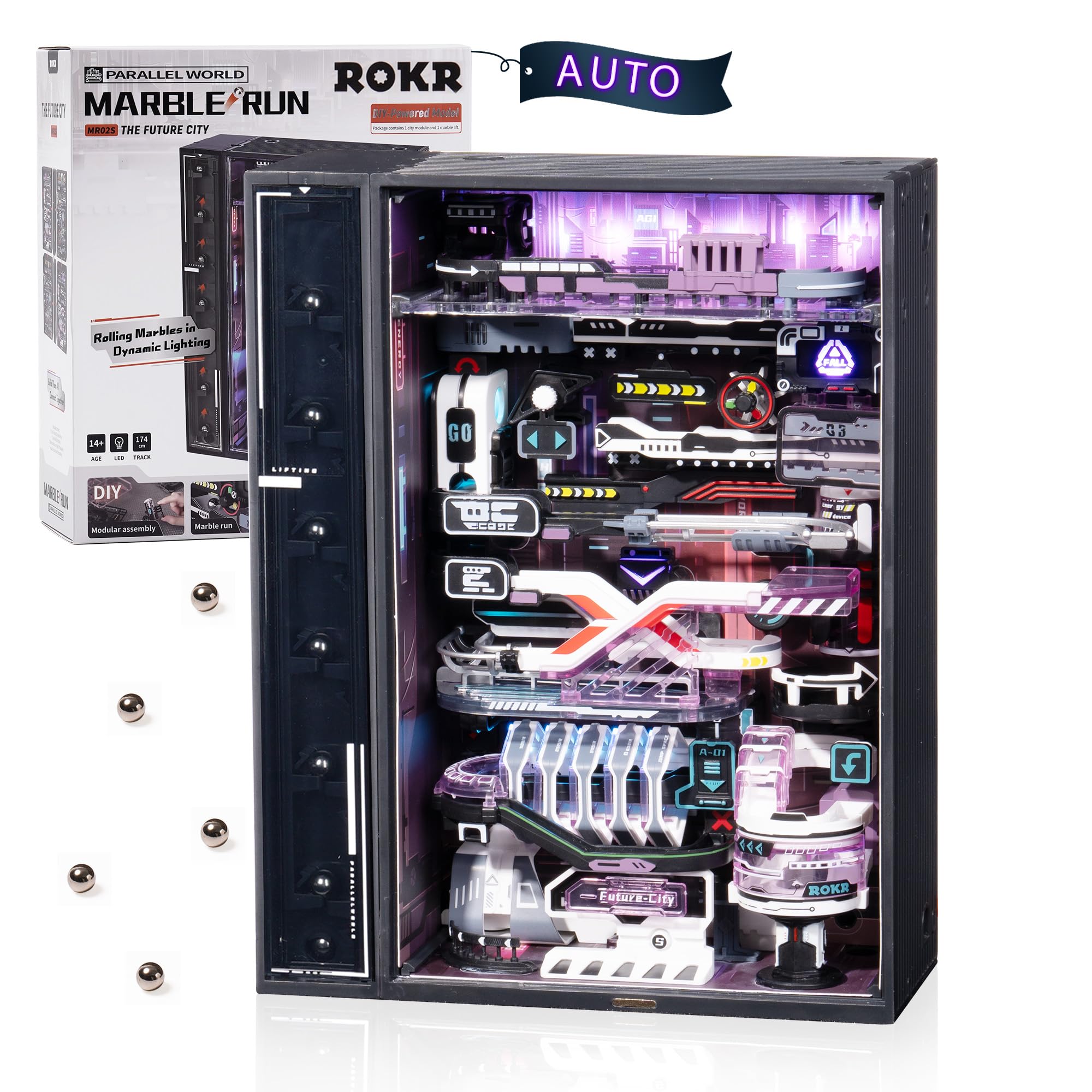 ROKR 3D Marble Run city module showcases futuristic design and interactive play