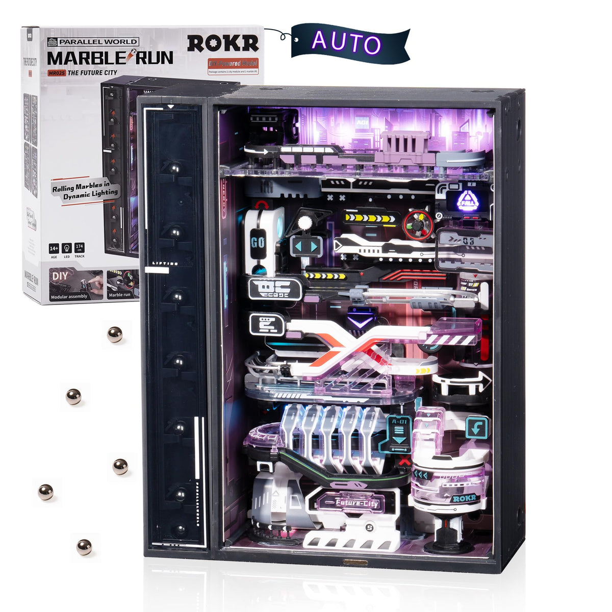 ROKR 3D Marble Run city module showcases futuristic design and interactive play