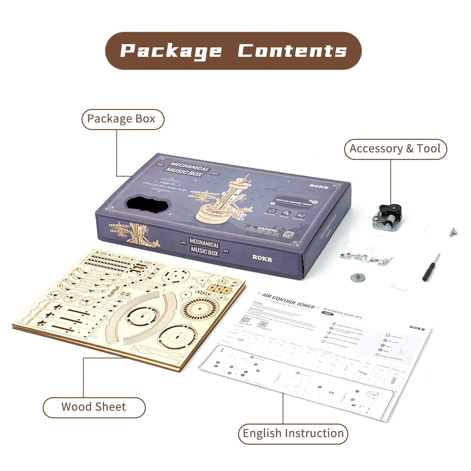 ROKR airplane tower music box gift-ready packaging appeals to collectors and crafters