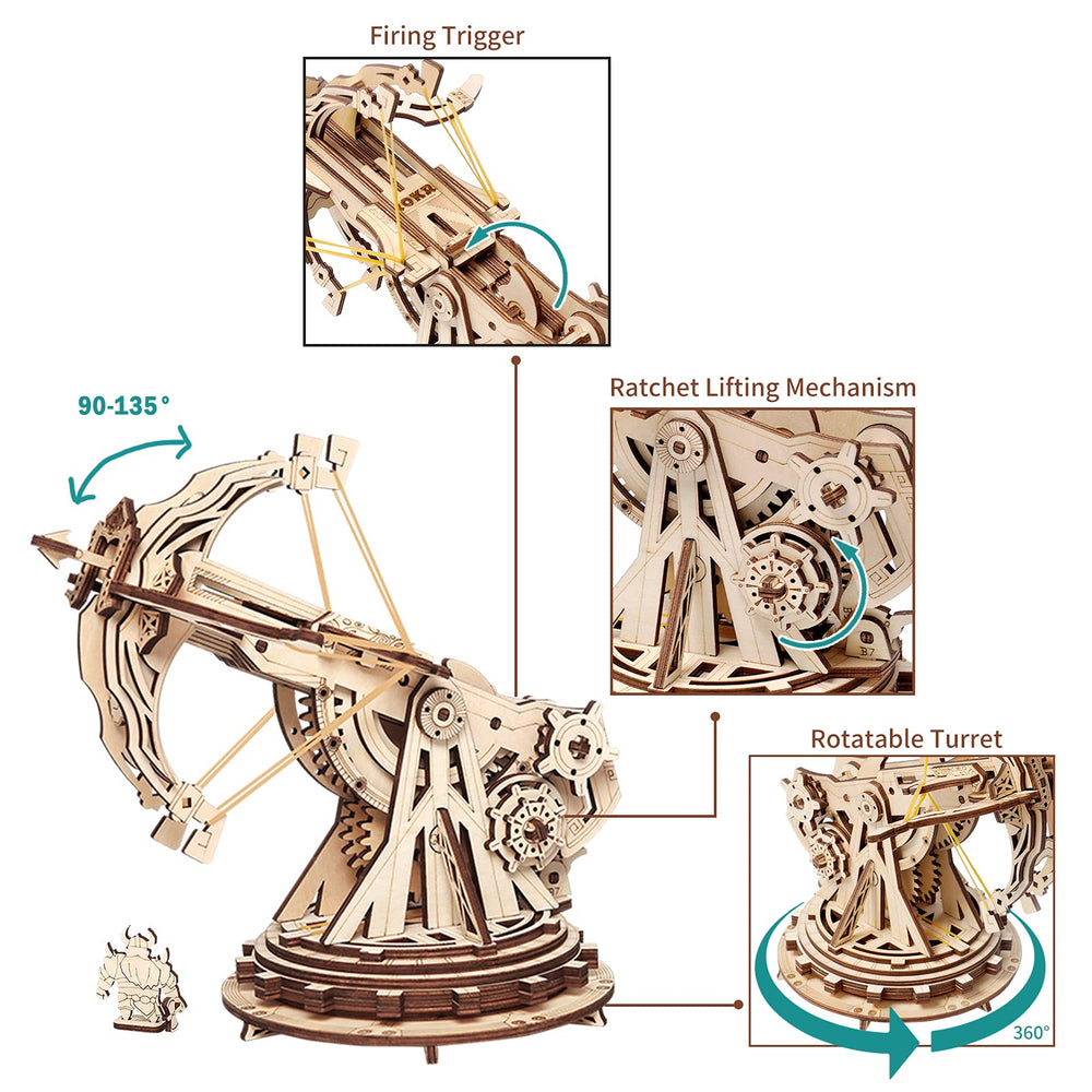 ROKR ballista launch angle adjustment gears support shots between 90 and 135 degrees.