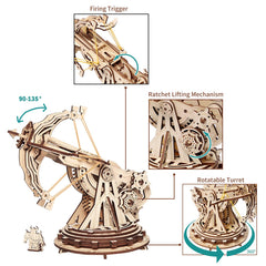 ROKR ballista launch angle adjustment gears support shots between 90 and 135 degrees.