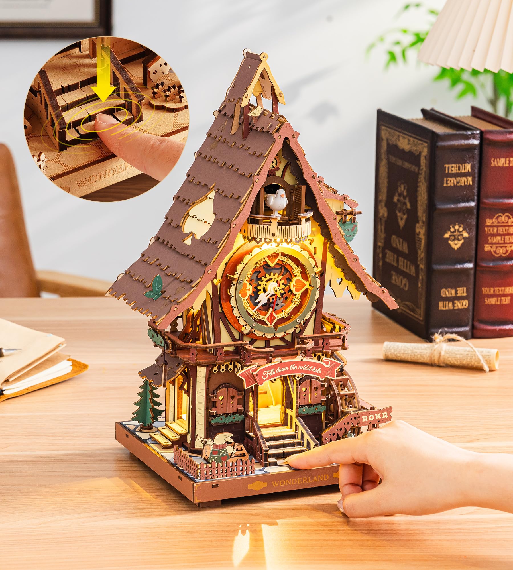 ROKR cuckoo clock crescent moon pendulum sways softly, adding calm ambience.