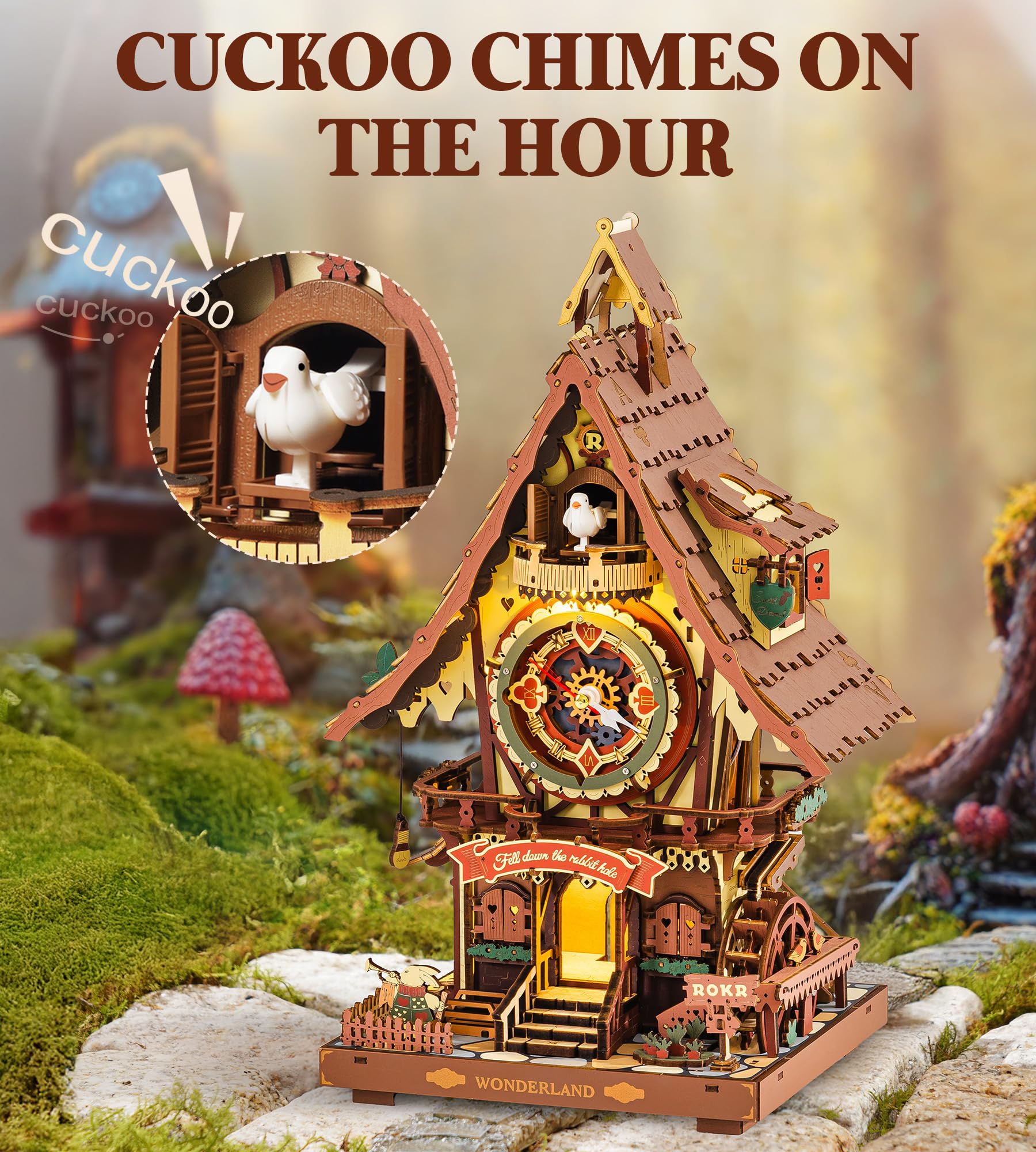 ROKR cuckoo clock silk-printed details add vintage charm to living spaces.