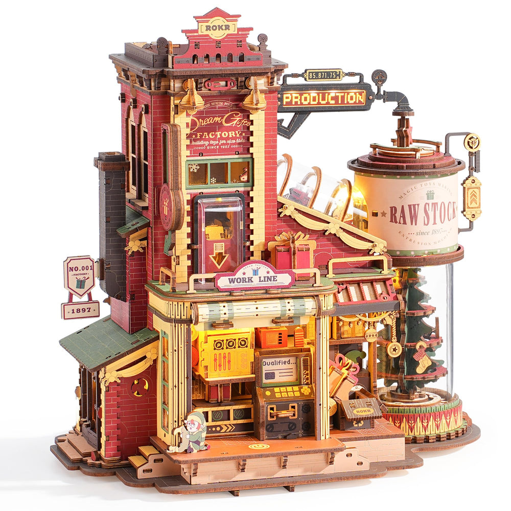 ROKR Dream Gift Factory front view shows intricate assembly for a festive display