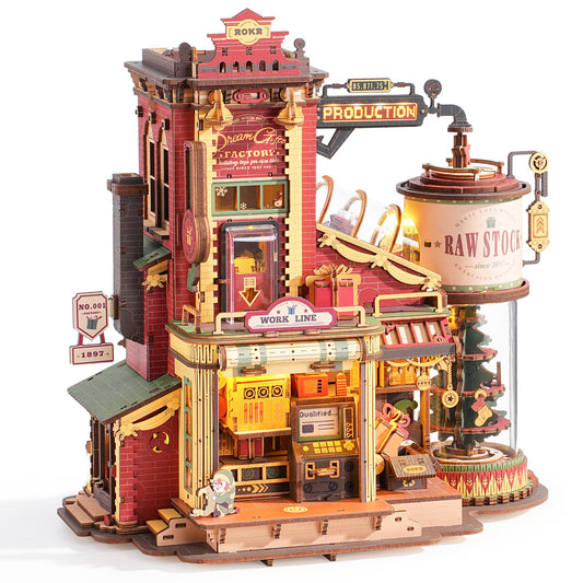 ROKR Dream Gift Factory front view shows intricate assembly for a festive display