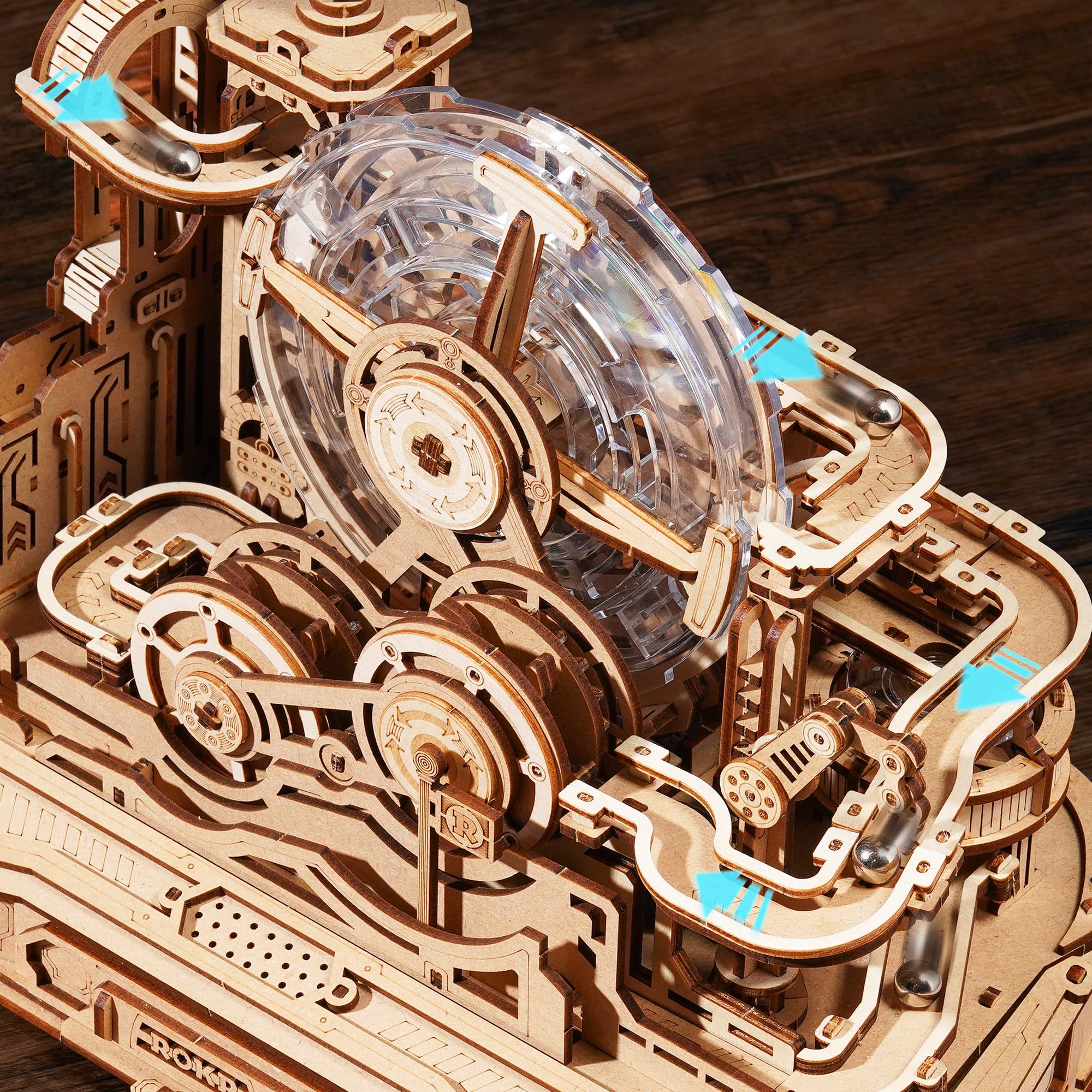 ROKR Gear Ball Challenge five-tier tracks enable dynamic marble journeys.