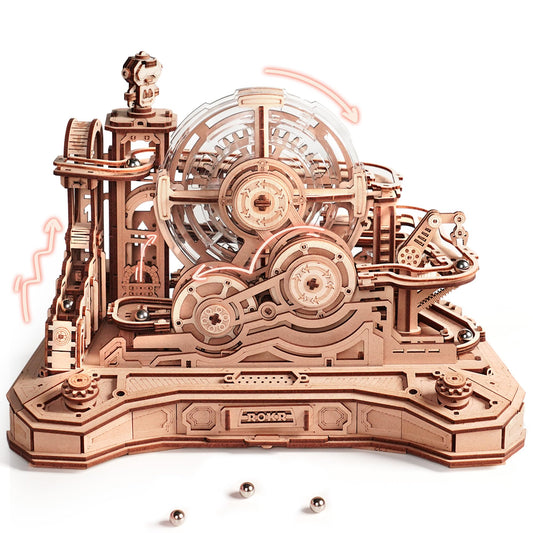 ROKR Gear Ball Challenge front view highlights precise wooden craftsmanship and engaging build.