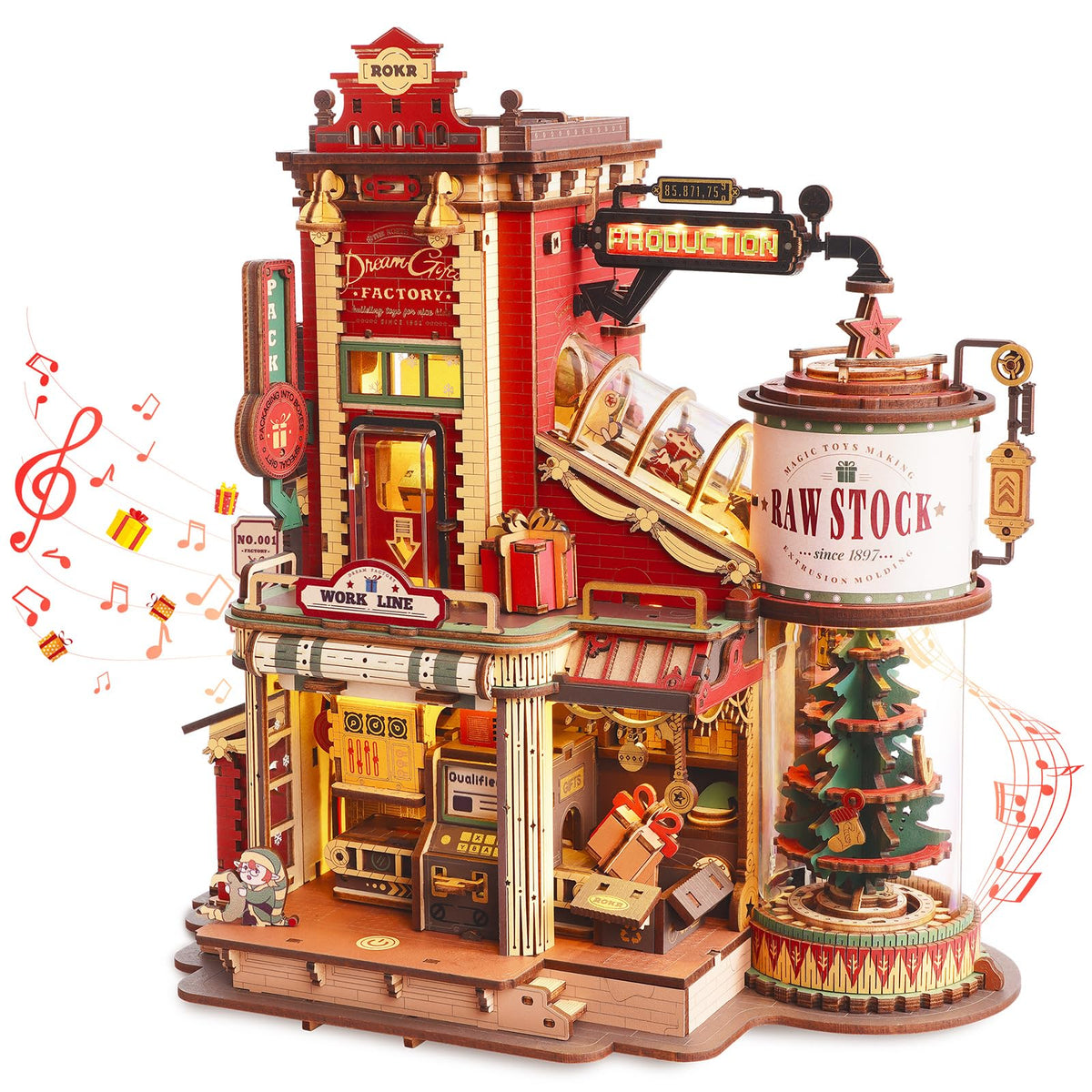 ROKR Gift Factory puzzle front start button with intuitive controls and lighting