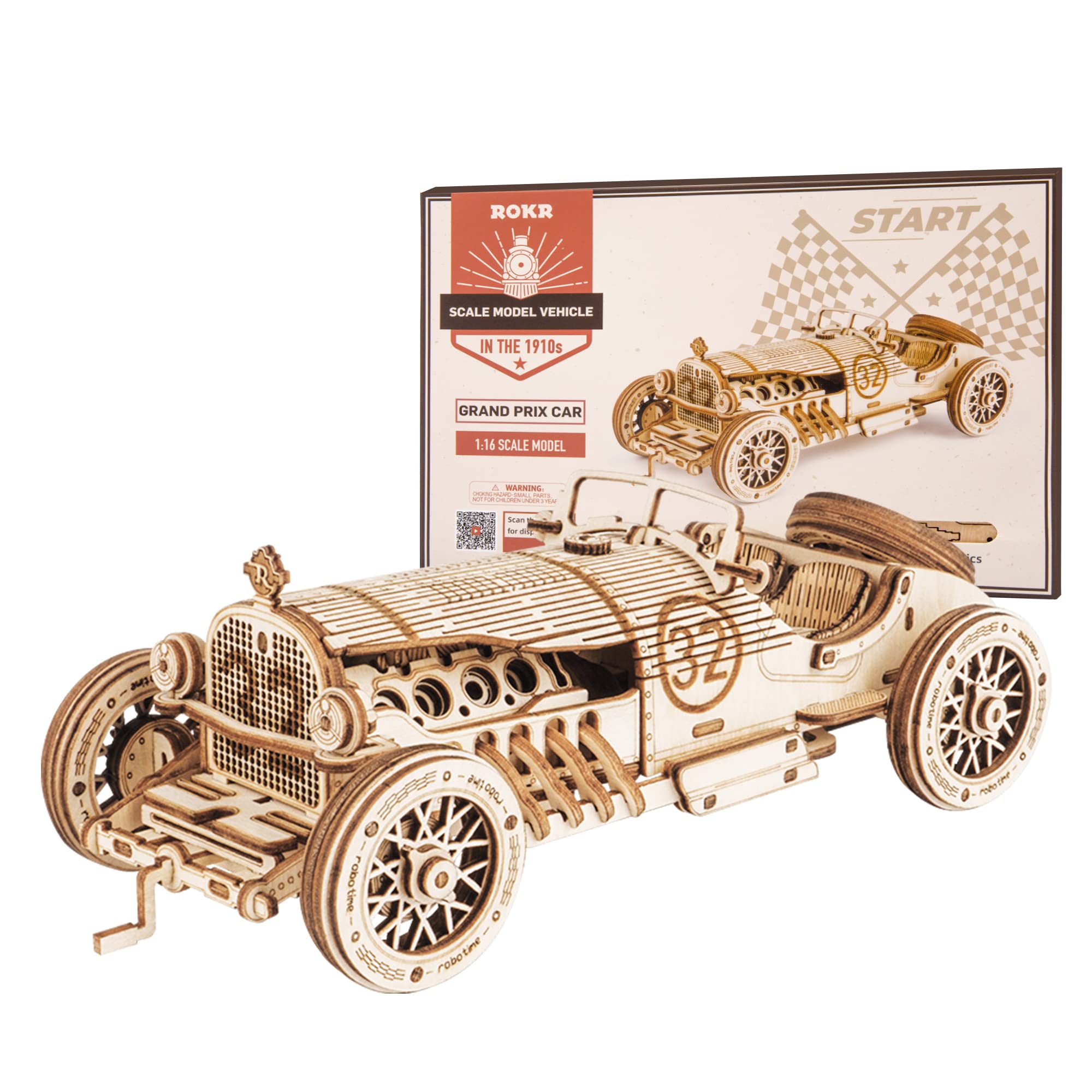 ROKR Grand Prix car model 1:16 assembly view highlights detailed realism for display and hands-on building