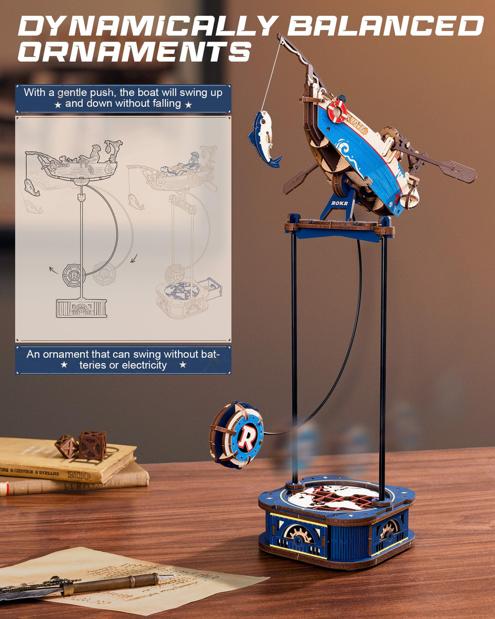 ROKR gravity swing motion shows a self-powered sway for dynamic decor.