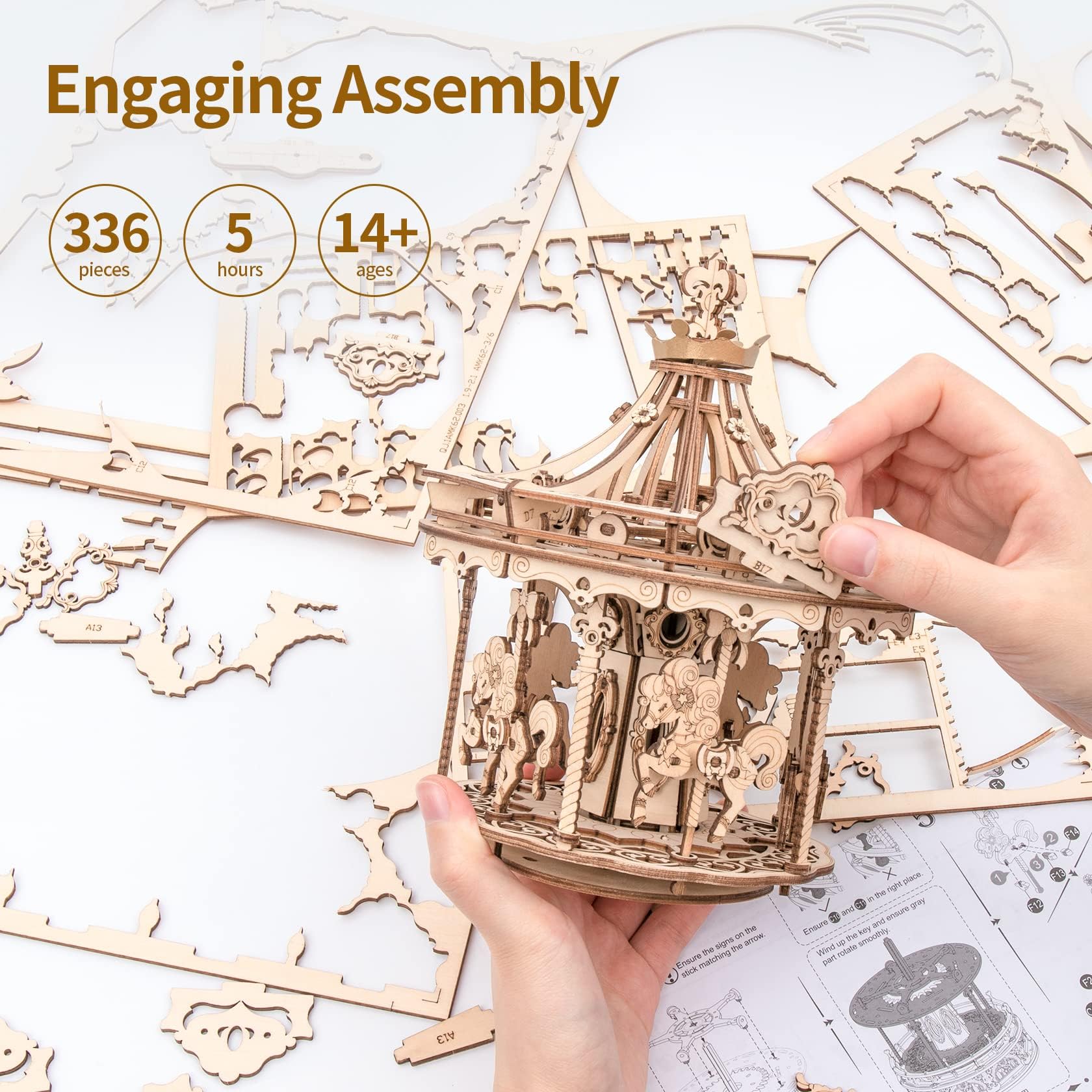 ROKR laser-cut pieces pop-out easily for quick, glue-free assembly.