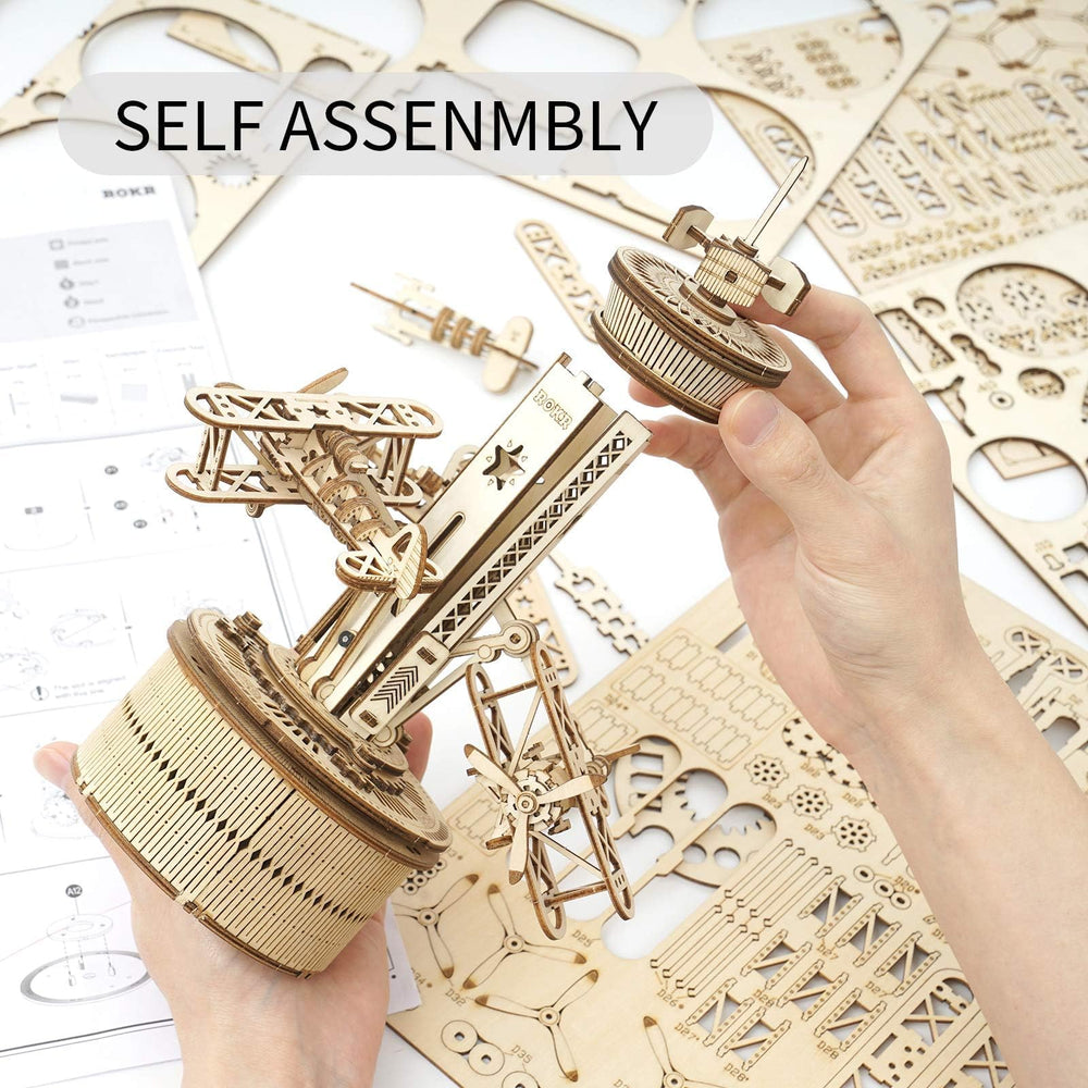 ROKR laser-cut plywood pieces ensure precise alignment during assembly.