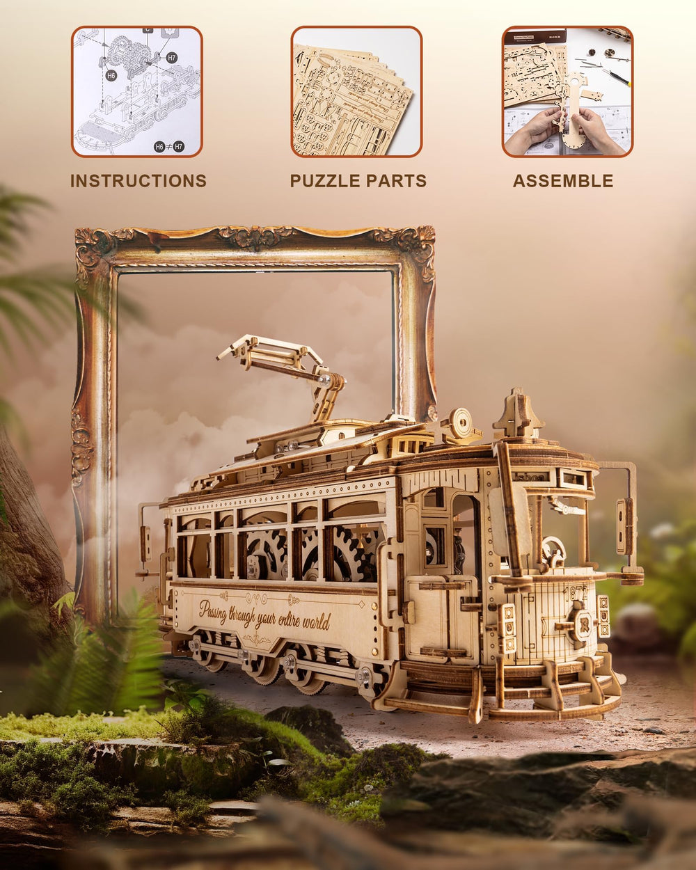 ROKR laser-cut tram parts aligning tightly for a stable build