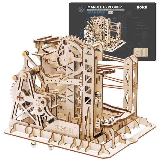 ROKR Lift Coaster assembly in progress for an engaging wooden puzzle
