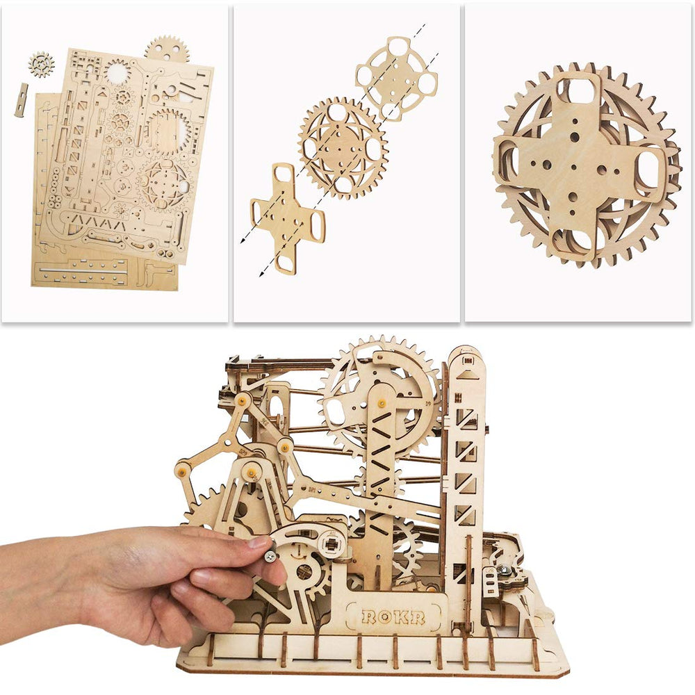 ROKR Lift Coaster laser-cut pieces popped from sheet ready to assemble