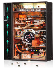 ROKR Marble Run city module showcases cyberpunk style for eye-catching desk decor.