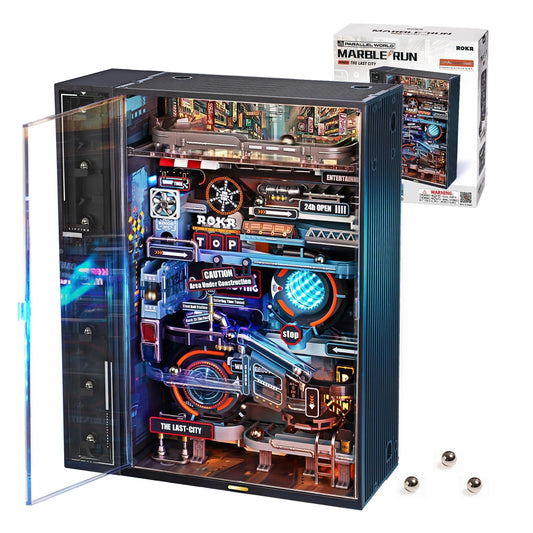 ROKR marble run kit assembly shows precise parts and methodical progress for concentration.
