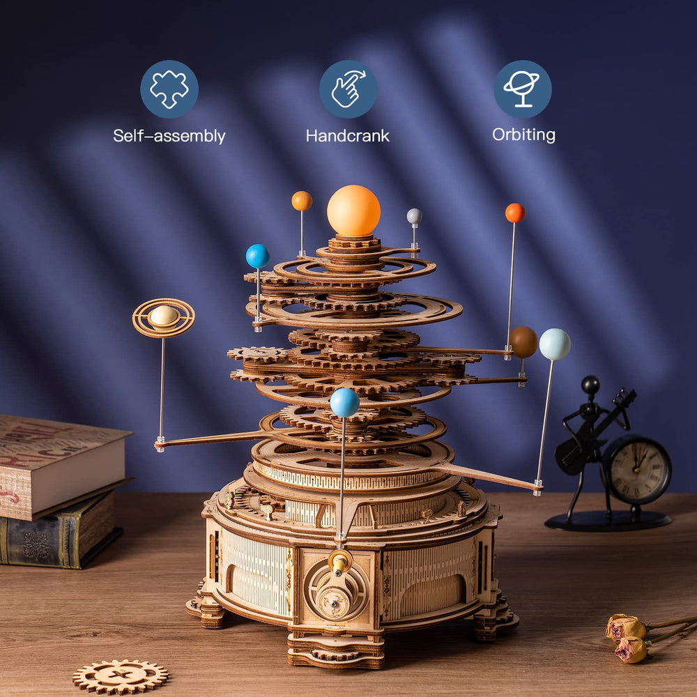 ROKR 3D Orrery orbiting planets in motion on sturdy wooden gears for teaching