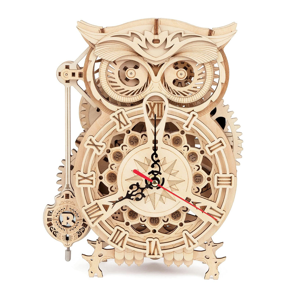 ROKR Owl Clock puzzle assembly with interlocking parts for a satisfying build.