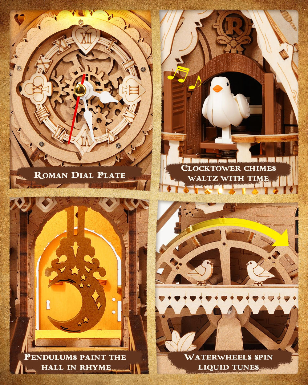 ROKR precision clock mechanism ensures reliable timekeeping with a soothing pendulum motion