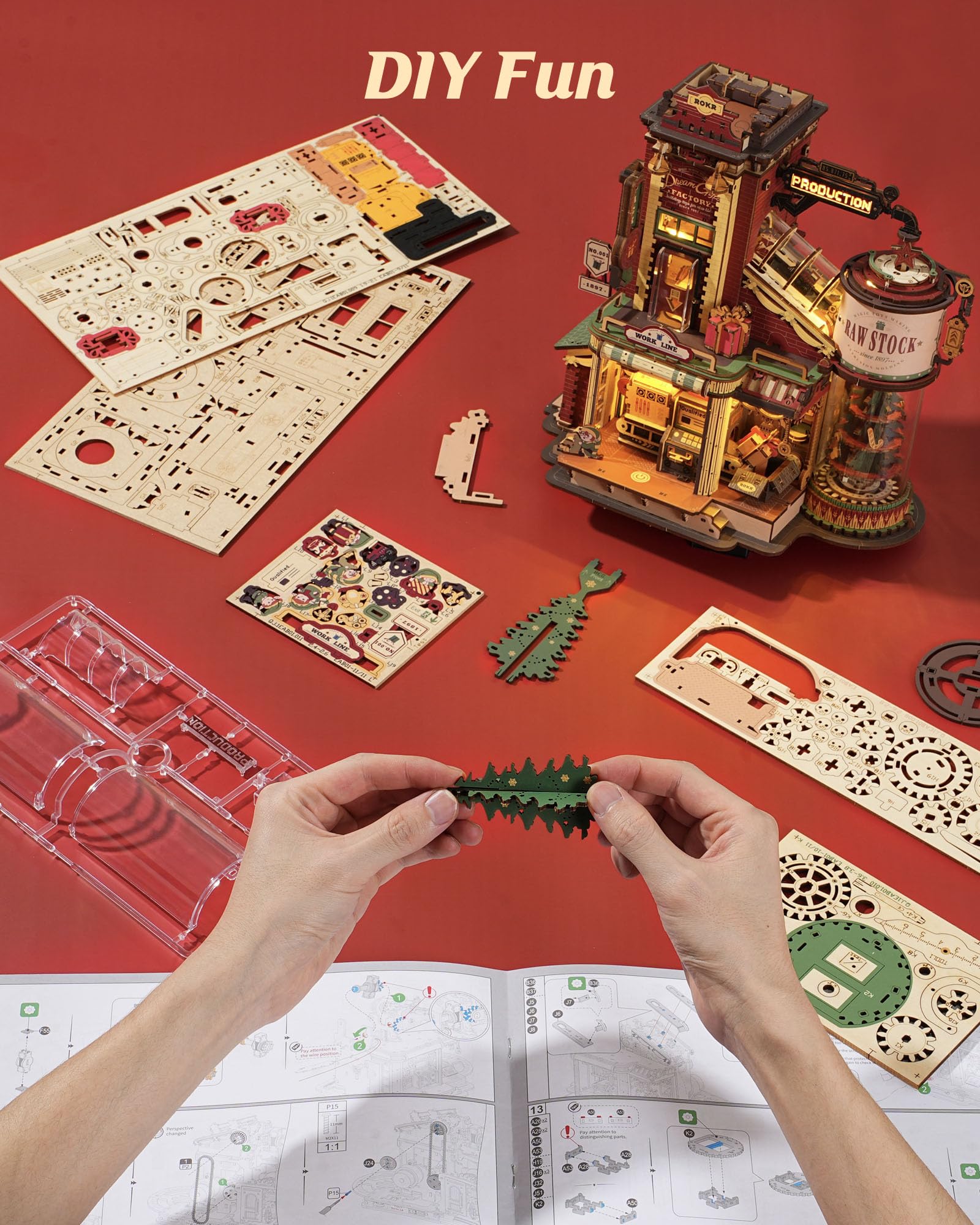 ROKR kit includes sandpaper, screwdriver, spare parts, and decorative balls