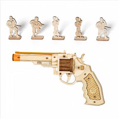 ROKR revolver 3D wood puzzle in progress, ideal for family puzzle night