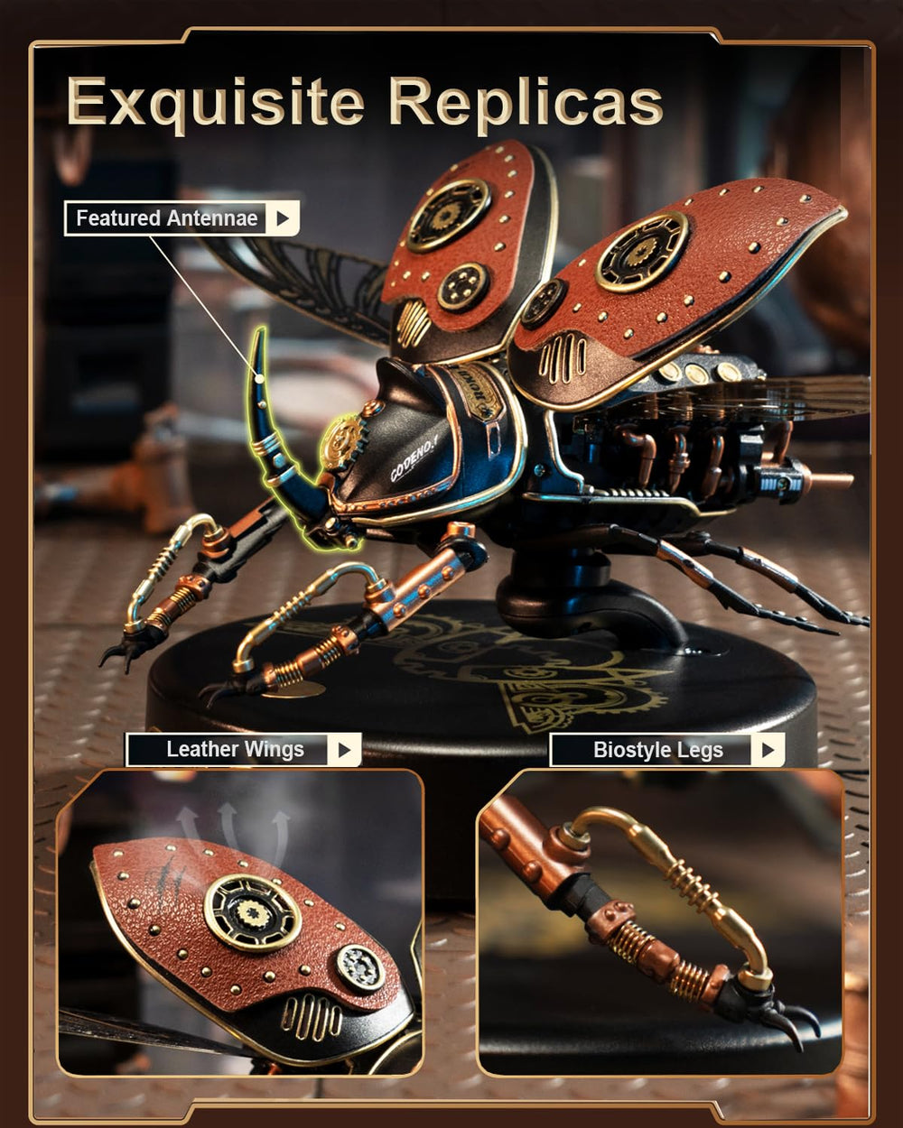 ROKR Rhinoceros Beetle brass touch-switch invites hands-on interaction and motion