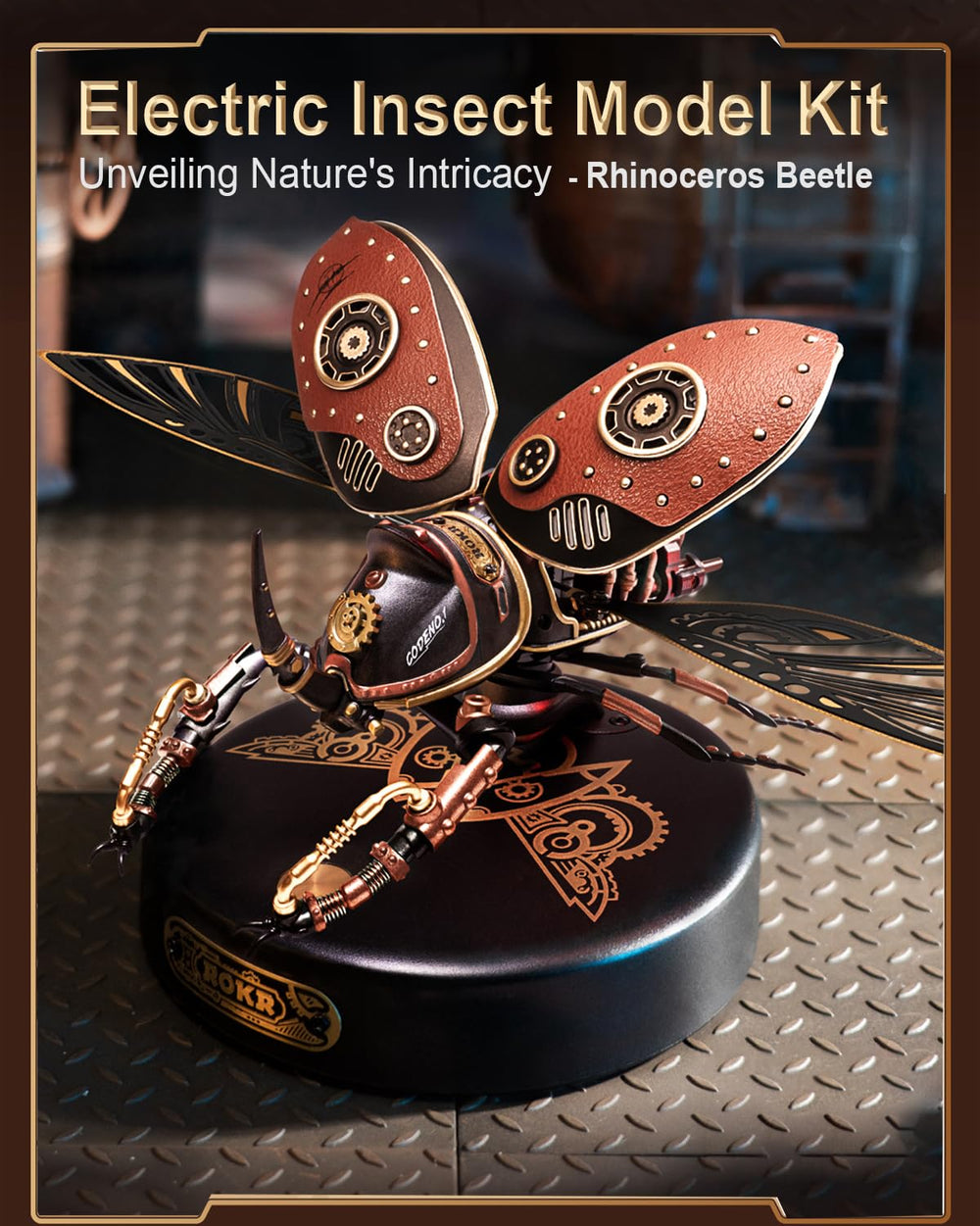 ROKR Rhinoceros Beetle wing-flaps simulate motion for a dynamic centerpiece