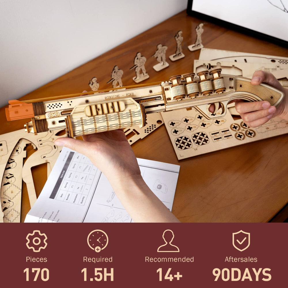 ROKR rubber-band gun instruction booklet for easy step-by-step building
